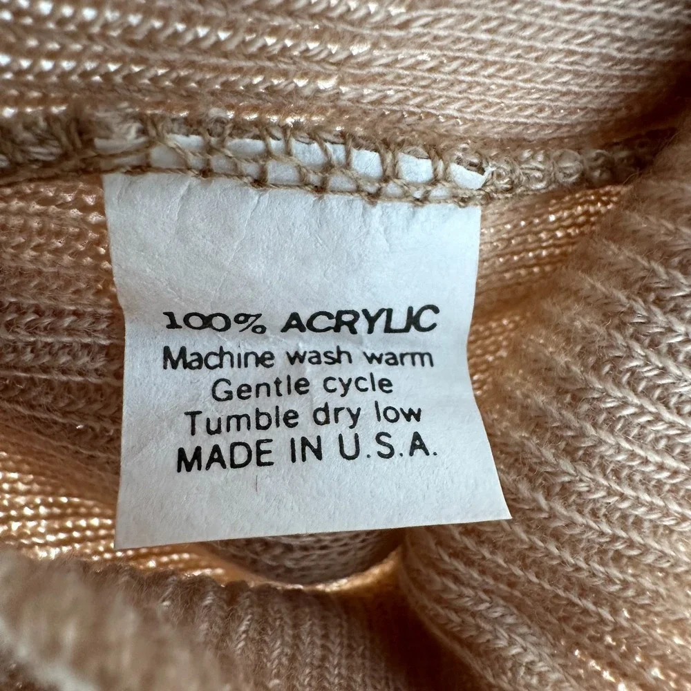 Vintage Dave Acrylic Modern V-Neck USA Made‎ Knit Pullover Sweater Beige Size XL